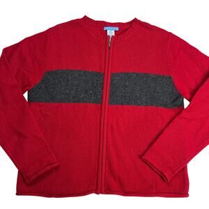 Deane & White Women's Sz Medium 100% Lambswool Red Sweater Full Zip Cardigan